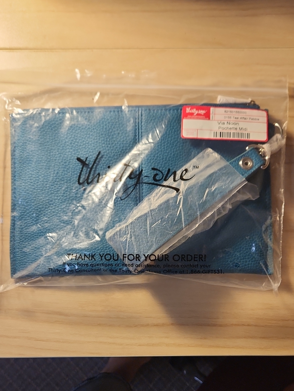 NIP Thirty-one Teal Wristlet Pouch with Strap